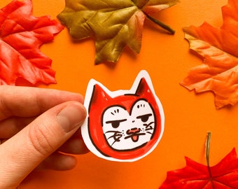 Devil Mochi Matt Paper Sticker - Cute Cat - Stocking Filler - Secret Santa