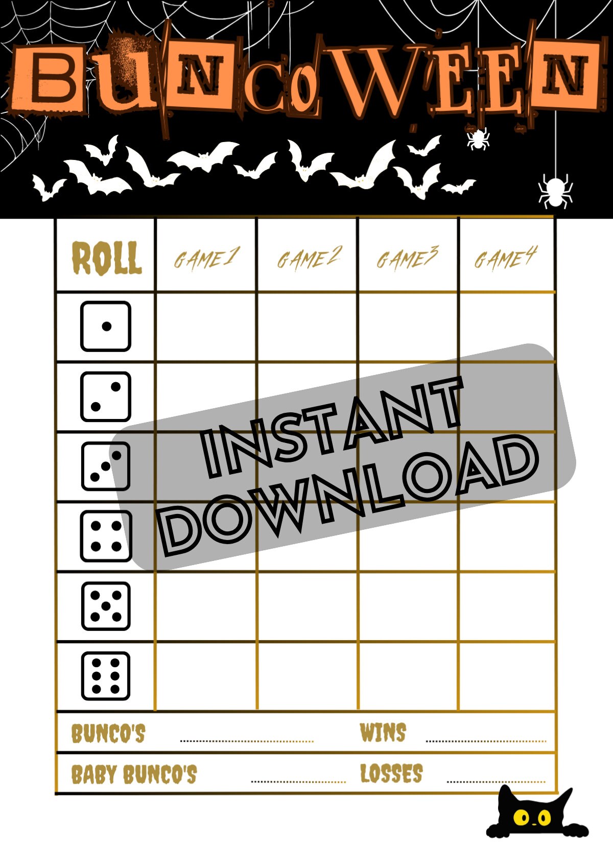 Halloween Bunco Score Sheet Score Card Tally Sheet INSTANT DOWNLOAD - Etsy