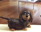 Dachshund Puppy Wood Carving Art Sculpture Home Decor