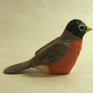 Miniature Robin Bird Wood Carving Unique Gift Art Sculpture