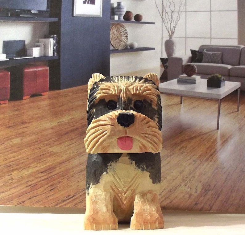 Yorkshire Terrier Puppy Wood Carving Yorkie Art Sculpture Home Etsy