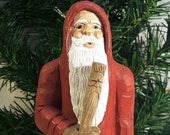 Santa Claus with Walking Stick Wood Spirit Unique Gift Art Sculpture Wood Carving