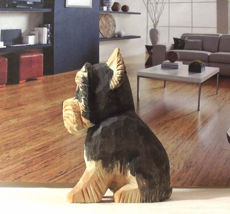Yorkshire Terrier Puppy Wood Carving Yorkie Art Sculpture Home Etsy