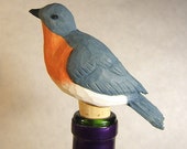 Handmade Bluebird Bottle Stopper Wood Carving Unique Gift Decorative Art Sculpture Barware