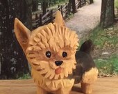 Yorkshire Terrier Wood Carving Yorkie Art Sculpture Home Decor