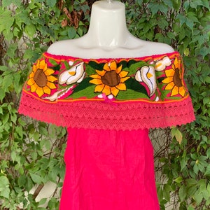 Off the Shoulder Blouse colorful Machine Embroidered Flowers Green Summer-BOHO-Hippie-Frida Kahlo style-Fiesta Birthday Party Outfit-Costume