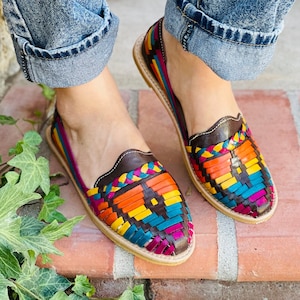 Leather Sandals Woman Mexican Shoes Vintage Style Floral-Flip Flops-Hippie BOHO Tribal Shoes-Summer Handmade Huaraches Beach Roman Tie