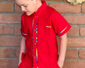All Sizes Cotton Guayaberas with Shorts Child Sleeve 100% Cotton Boy Trendy-BOHO Toddler Summer-Hipster-Fiesta Birthday Party Hippie