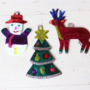 Handmade Mexican Tin Ornaments (Set of 3) Vintage Christmas Tree-Fiesta-Xmas-Gift Ideas-Holiday-Southwest-Coco-Amor-Folk Art-Handcrafted