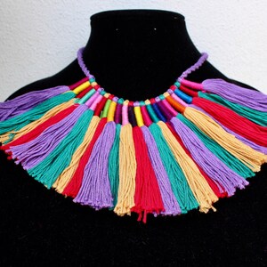 Tassel Pompom Necklace-Cotton-Bohemian-Unique-Braded-Boho-Trendy-Colorful Jewelry-Coachella-IBIZA-Summer-Beach-Chic-Chocker-Textile-Hipster