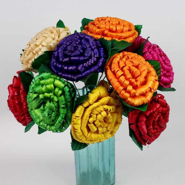 Arcobaleno fiori-6 steli-fatto a mano buccia di mais fiore bouquet-floreale pick-regalo avvolgente-regali per lei-colorato San Valentino Fiesta festa di compleanno