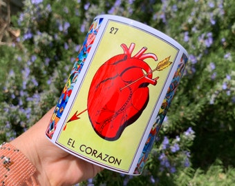 El Corazon Coffee Cup Loteria Handmade Mexican Mug Fiesta Rosa Sirena Gift Ideas Folk Art Camping Taza El Gallo La Luna Mothers Day Drunk