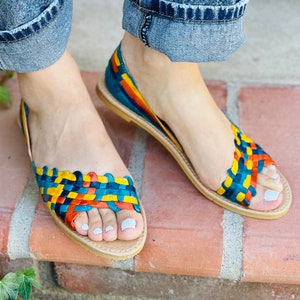 Leather Sandals Woman Mexican Shoes Vintage Style Floral-Flip Flops-Hippie BOHO Tribal Shoes-Summer Handmade Huaraches Beach Roman Tie