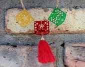 Laser Cut Handmade Papel Picado Necklace-Tassel-Chain Cutout-Fiesta-Folk Art-Party Favors-Lightweight-Frida Kahlo-Costume-Fiesta Mexicana