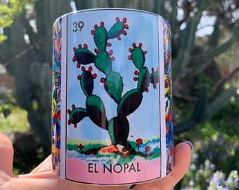 El Nopal Coffee Cup Loteria Handmade Mexican Mug Fiesta Rosa Sirena Gift Ideas Folk Art Camping Taza El Gallo La Luna Mothers Day Latina