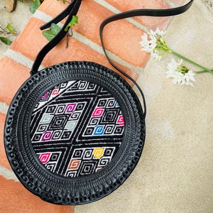 Handgemachte Ledertasche Geldbörse Rund Crossbody handgestempelt Boho Boho StrandMode Hipster Weihnachtsgeschenk für Sie