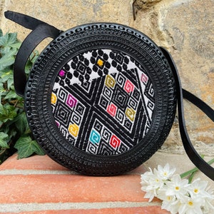 Handgemachte Ledertasche Geldbörse Rund Crossbody handgestempelt Boho Boho StrandMode Hipster Weihnachtsgeschenk für Sie