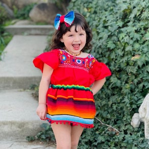 12-36 Months-4T Colorful Baby Toddler Mexican Girls Outfit-Embroidered Flowers-Summer-Boho-Fiesta Birthday Outfit-Frida Kahlo-Cake-Folk-Bow