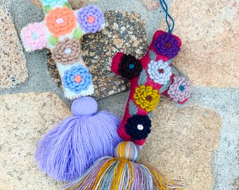 Large Cactus Embroidered Handmade Pompom Tassel Charm-Bag Accessorie-Key Chain-Craft Supply-Backpack Purse Gift for Her-Bohemian-Home Decor