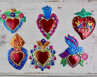 BIG Beautiful Mexican tin sacred heart with wings wall ornament hanging 36/"