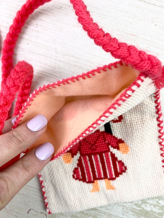 LELE Cross Stitch Mini Bag Handmade Cotton Lined … - image 4