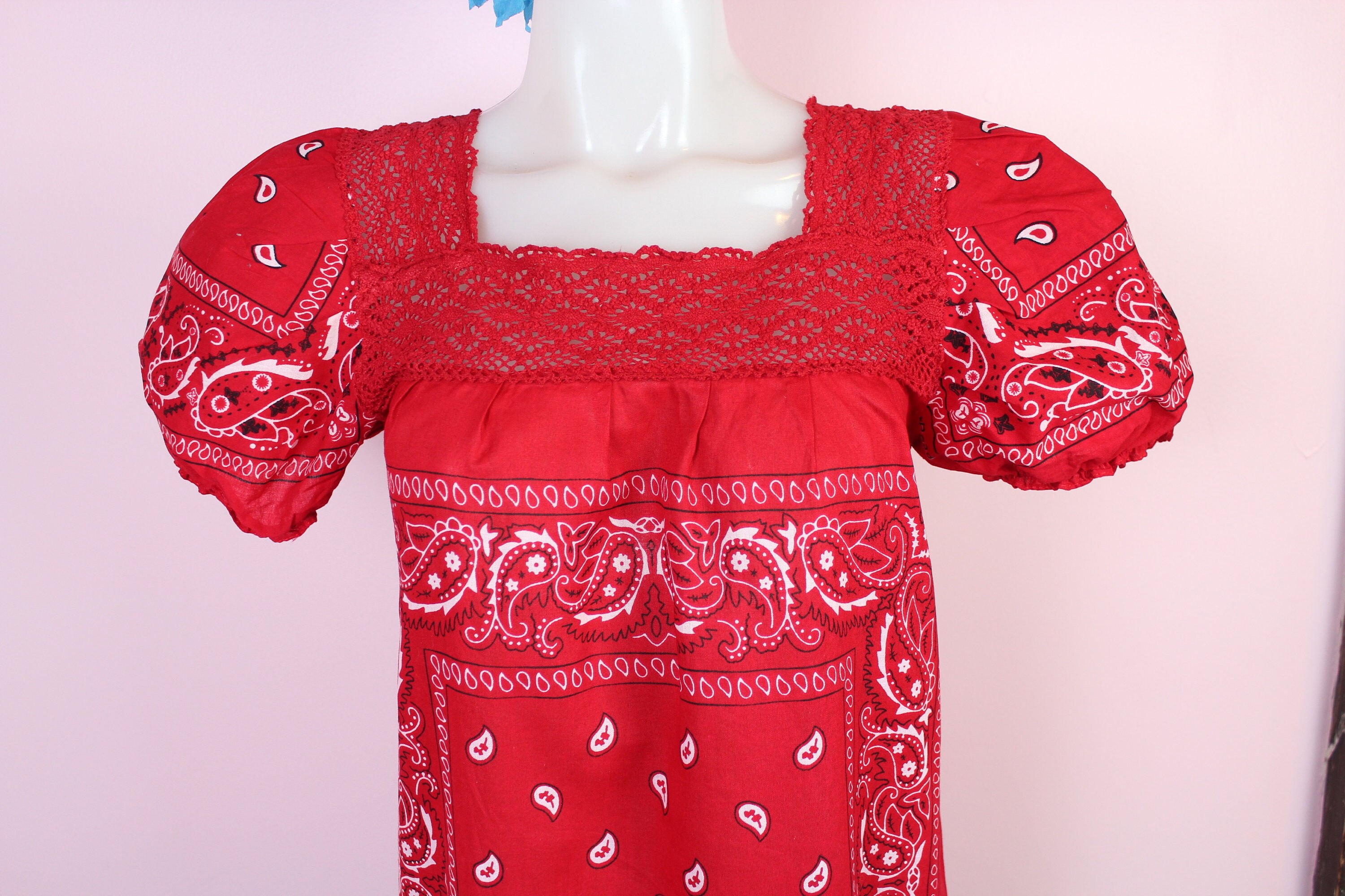 Handmade Bandana Dress WomenSmallLace100 CottonRedLong Etsy