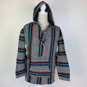 XL Unisex Blanket Sweater-Striped Baja Hoodie-Grudge-Skater-Surfer-Boho Fashion-Festival-Vintage-Drug-Hipster-Pullover-Fiesta-Summer-Art