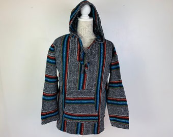 XL Unisex Blanket Sweater-Striped Baja Hoodie-Grudge-Skater-Surfer-Boho Fashion-Festival-Vintage-Drug-Hipster-Pullover-Fiesta-Summer-Art