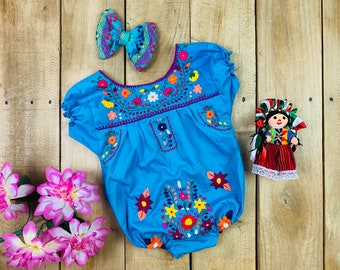 0-12 Months Yellow Toddler Mexican Girls Romper Onesie Hand Embroidered Flower Girl-Summer Fiesta Boho Birthday Outfit-Frida Kahlo Party