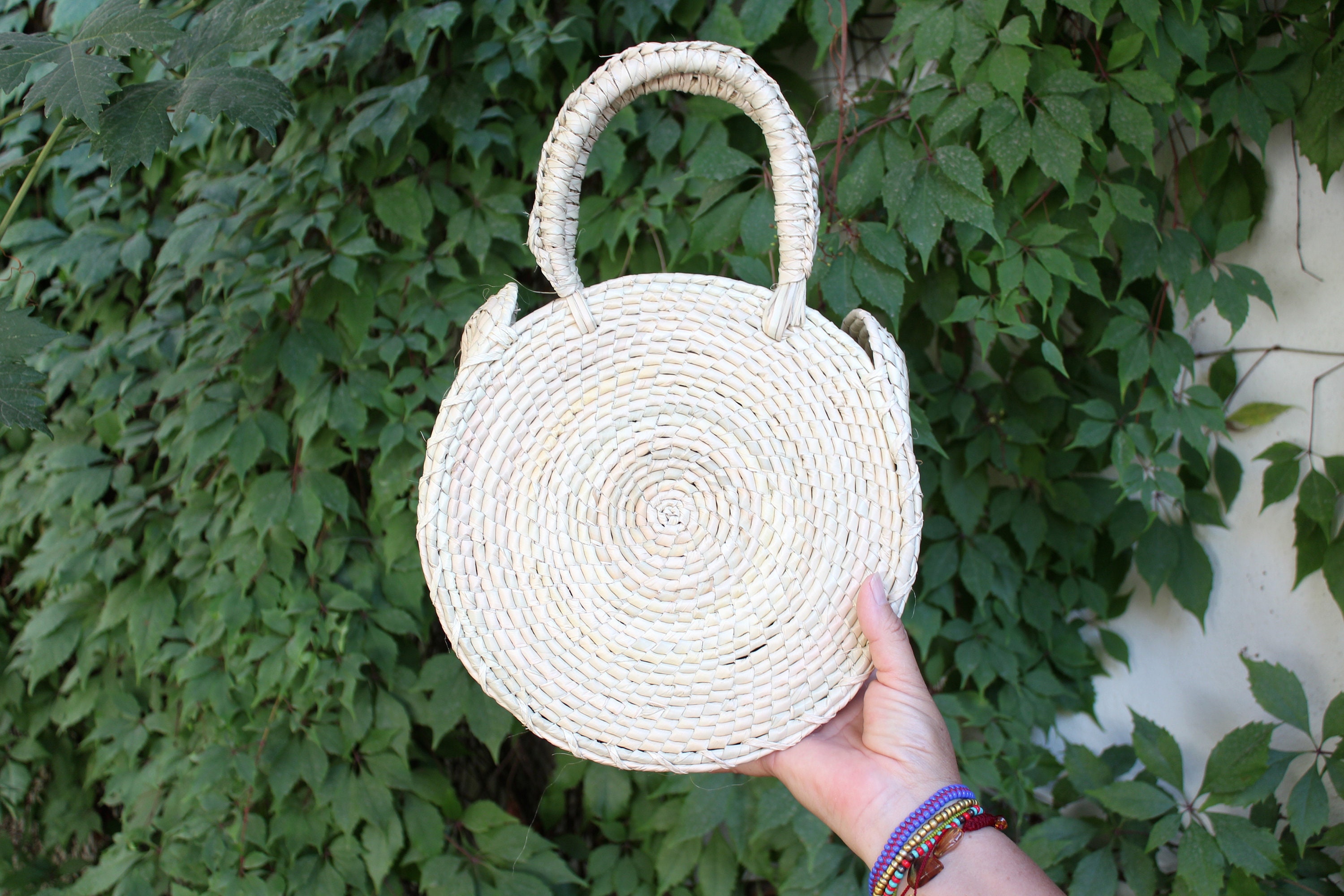 Round Handmade Woven Palm Leaf Bag-natural Fiber-organic Round Handmade Woven Palm Leaf Bag-natural Fiber-organic