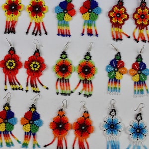 Huichol Handmade Glass Beaded Earrings-Hand Woven Jewlery-Boho-Hippie-Ethnic-Victorian Style-Chandelier-Festival Fashion-Southwest-Fiesta