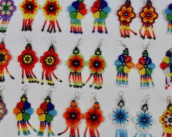 Huichol Handmade Glass Beaded Earrings-Hand Woven Jewlery-Boho-Hippie-Ethnic-Victorian Style-Chandelier-Festival Fashion-Southwest-Fiesta