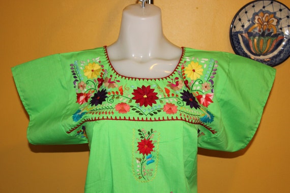 Mexican Embroidered Tunic embroidered by Hand Lime Green - Etsy