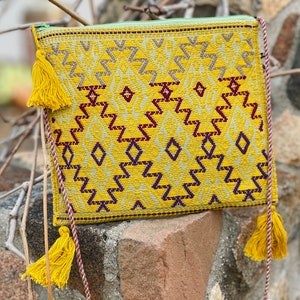 Hand Woven Bag-Purse-Vintage Huipil-Handmade-Gift Ideas-Mexican Pouch-Cartera-Makeup -Boho-Gifts for Her-Tassel-Fiesta Bday Cotton