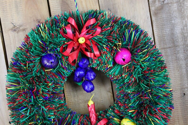 Hand Woven Palm Leaf Christmas Wreath-Handmade-Boho-Fiesta-Christmas Tree-Decor-Xmas-Gift Ideas-Holiday-Southwest-Coco-Pi\u00f1ata-Door Hanging