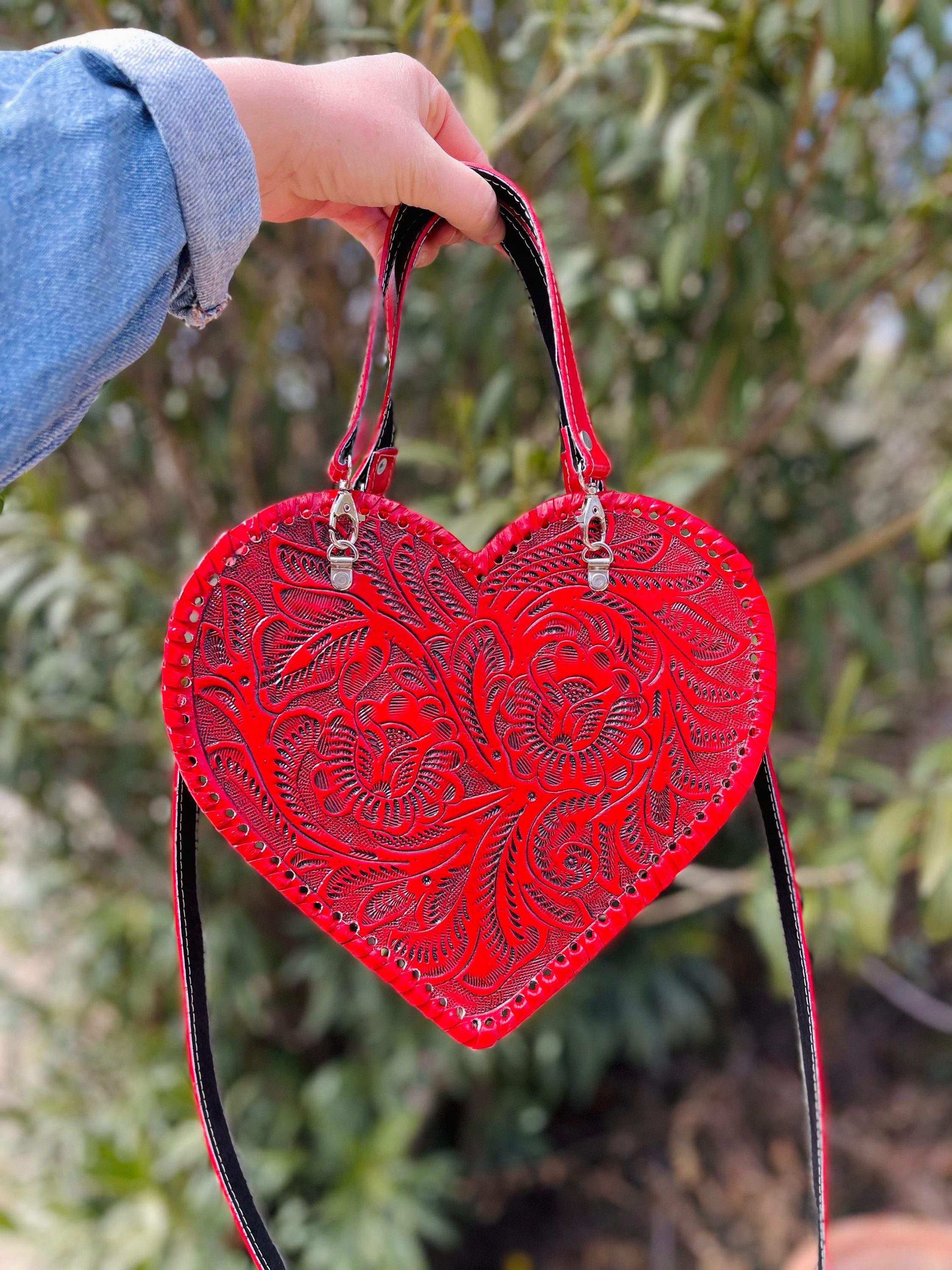 Heart Handmade Genuine Leather Bag Purse Crossbody Hand 