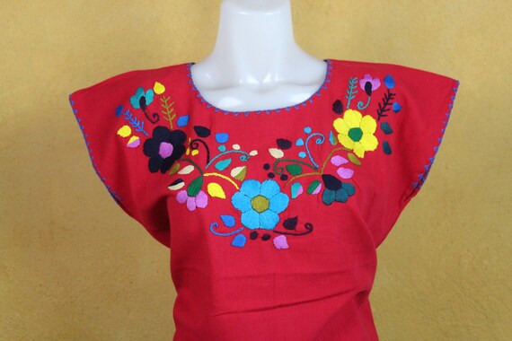 Hand Embroidered Multicolor Mexican Huipil Cotton… - image 1