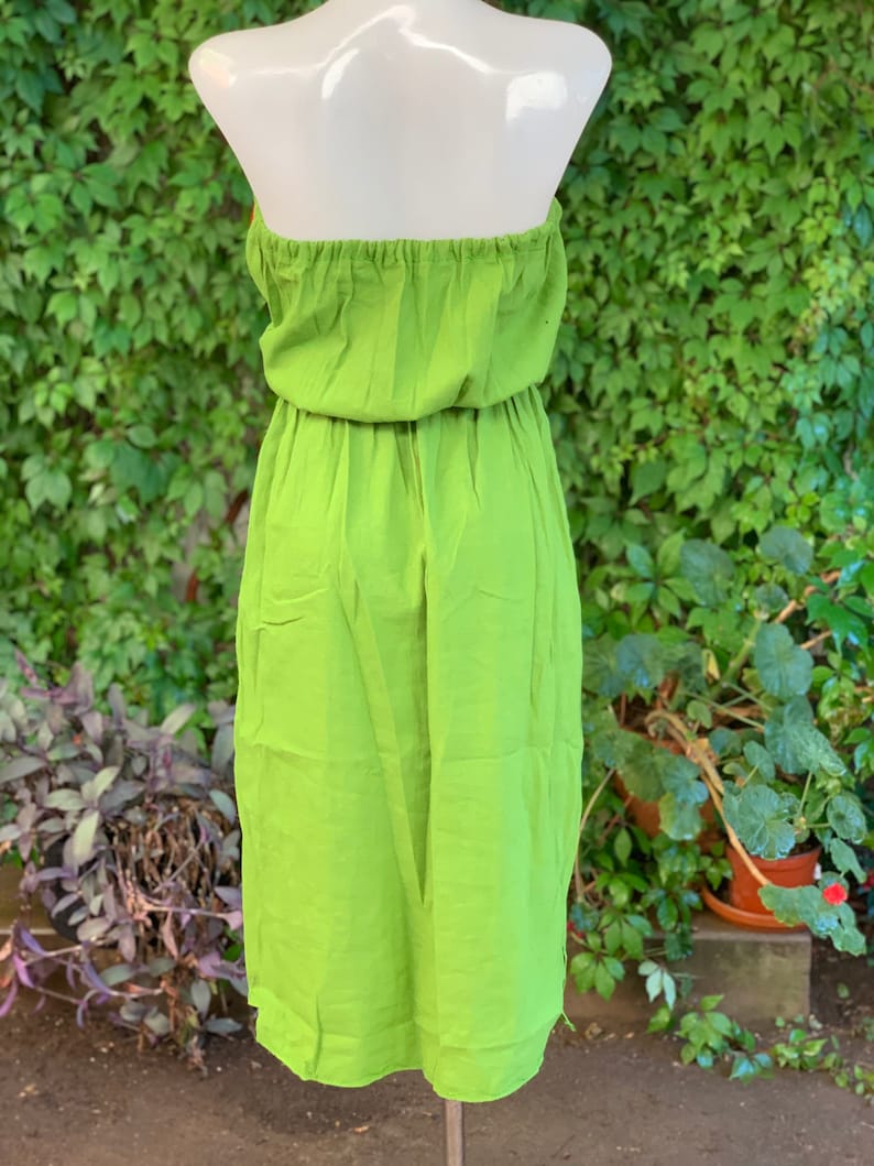Strapless Colorful Mexican Dress Embroidered Flowers Summer-BOHO-Hippie-Frida Kahlo style Handmade Dress Floral Wedding Tube Top Fiesta