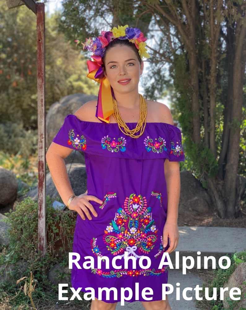 Off the Shoulder Dress with colorful Machine Embroidered Flowers White Summer-BOHO-Hippie-Frida Kahlo style-Fiesta Birthday Party Outfit Art