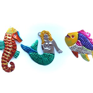 Handmade Mexican Tin Ornaments (Set of 3) Vintage Christmas Tree-Fiesta-Xmas-Gift Ideas-Holiday-Southwest-Coco-Amor-Folk Art-Handcrafted