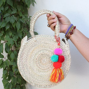 Round Handmade Woven Palm Leaf Bag-natural Fiber-organic-boho-hippie ...