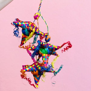 Set of 6 Woven Piñata Ornaments Christmas Handmade Palm Leaf Boho Fiesta Christmas Tree-Decor-South West Folk Art-Frida Kahlo-Folklorico