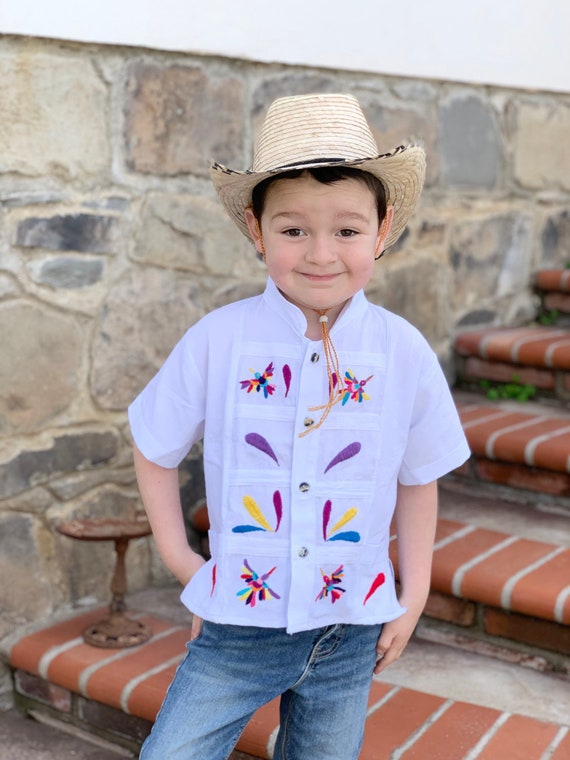 Guayaberas de algod n bordadas a mano manga Otomi para ni os 100
