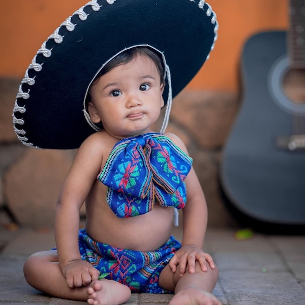 Charro Boy Baby 12-24 Meses-Colorido Bebé Niño Traje Mexicano Verano-Boho-Fiesta Traje de Cumpleaños Cake Smash Folk Bloomer Foto