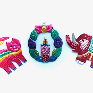 Handmade Mexican Tin Ornaments (Set of 3) Vintage Christmas Tree-Fiesta-Xmas-Gift Ideas-Holiday-Southwest-Coco-Amor-Folk Art-Handcrafted