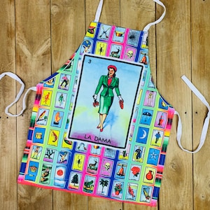 La Dama Delantal Bordado con Bolsillo Rojo Comida Fiesta Cena BBQ Aniversario Festivo Mexicana Día de las Madres Abuelita Regalo Lotería Adulto