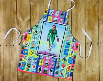La Dama Apron Embroidered with Pocket Red Food Fiesta Dinner BBQ Holiday Anniversary Mexicana Mothers Day Abuelita Gift Lotería Adult