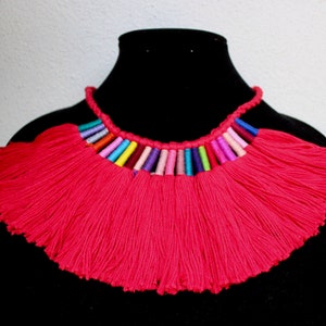 Tassel Pompom Necklace-Cotton-Bohemian-Unique-Braded-Boho-Trendy-Colorful Jewelry-Coachella-IBIZA-Summer-Beach-Chic-Chocker-Textile-Hipster