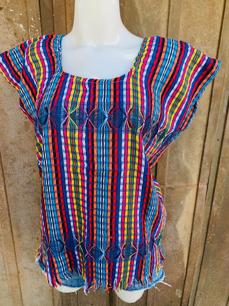 Cotton Woven Multicolor Mexican Huipil Blouse BOHO-Hippie-Frida Kahlo-Festival Fashion-Fiesta Birthday Gift Rebozo