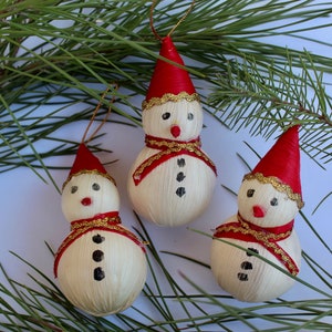 Set of 6 Snowman Ornaments Handmade Corn Husk Christmas Tree-Boho-New Mexico-Folk Art Gift Ideas-Holiday-Southwest-Coco-Esferas